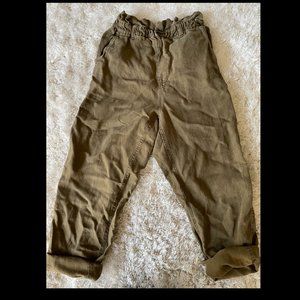 OLIVE GREEN PAPER BAG CROPPED ROOLL UP TROUSERS